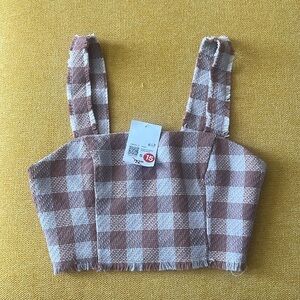 Brown/Cream Checkered Woven Crop Top